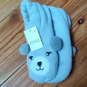 Cozy Light Gray Bear Slipper Socks for Women